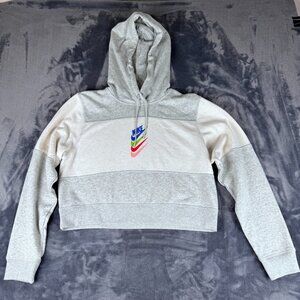 Nike Women’s DNA Stacked Swoosh Cropped Hoodie Gray White Size Small Comfort